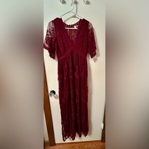 Elegant Lace Burgundy Maternity Dress